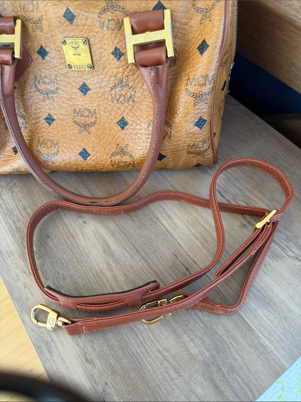 MCM Cognac Visetos Monogram Leather Satchel with Gold Hardware